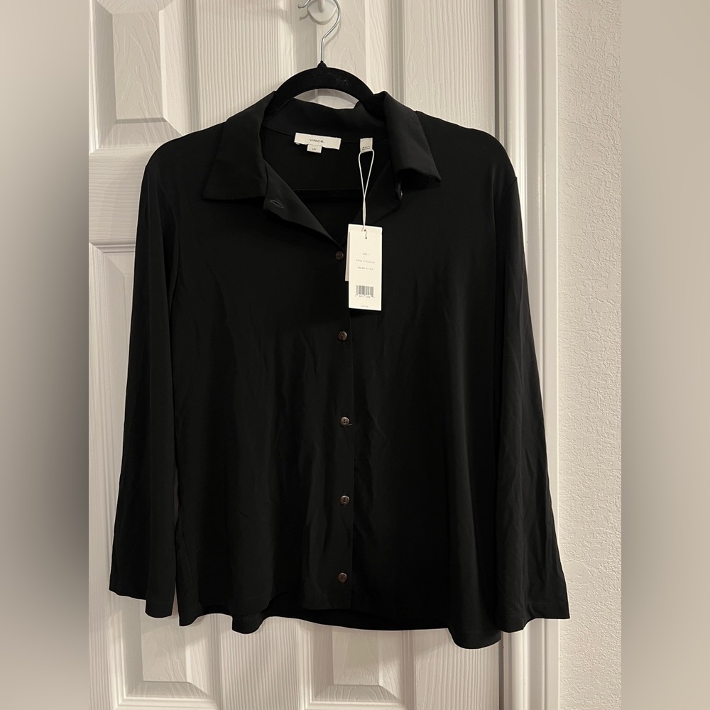 NWT $225 Vince Black Button-Up Shirt Size L